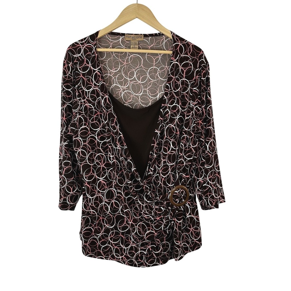Vintage Style Faux Wrap Top Womens 1X Stretch Hippie 3/4 Sleeve Stretch Goth